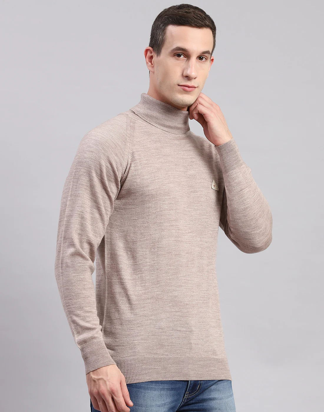 Men Beige Solid H Neck Full Sleeve Sweaters/Pullovers - Image 5