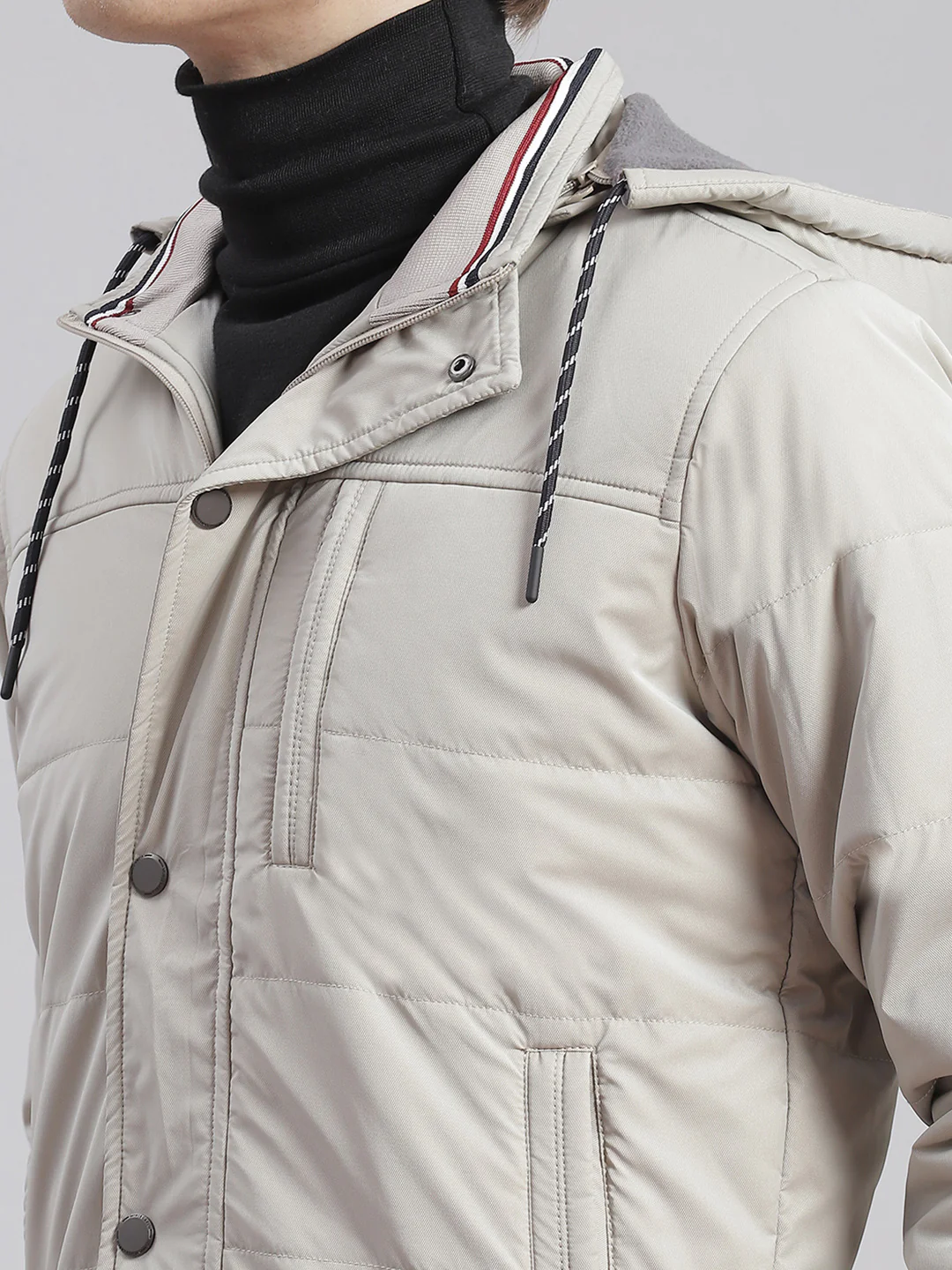 Men Beige Solid Hooded Full Sleeve Jackets - Image 8
