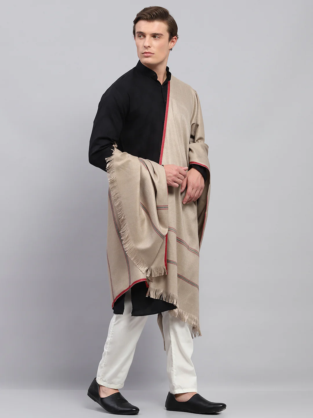 Men Beige Solid Lohi Shawl - Image 4