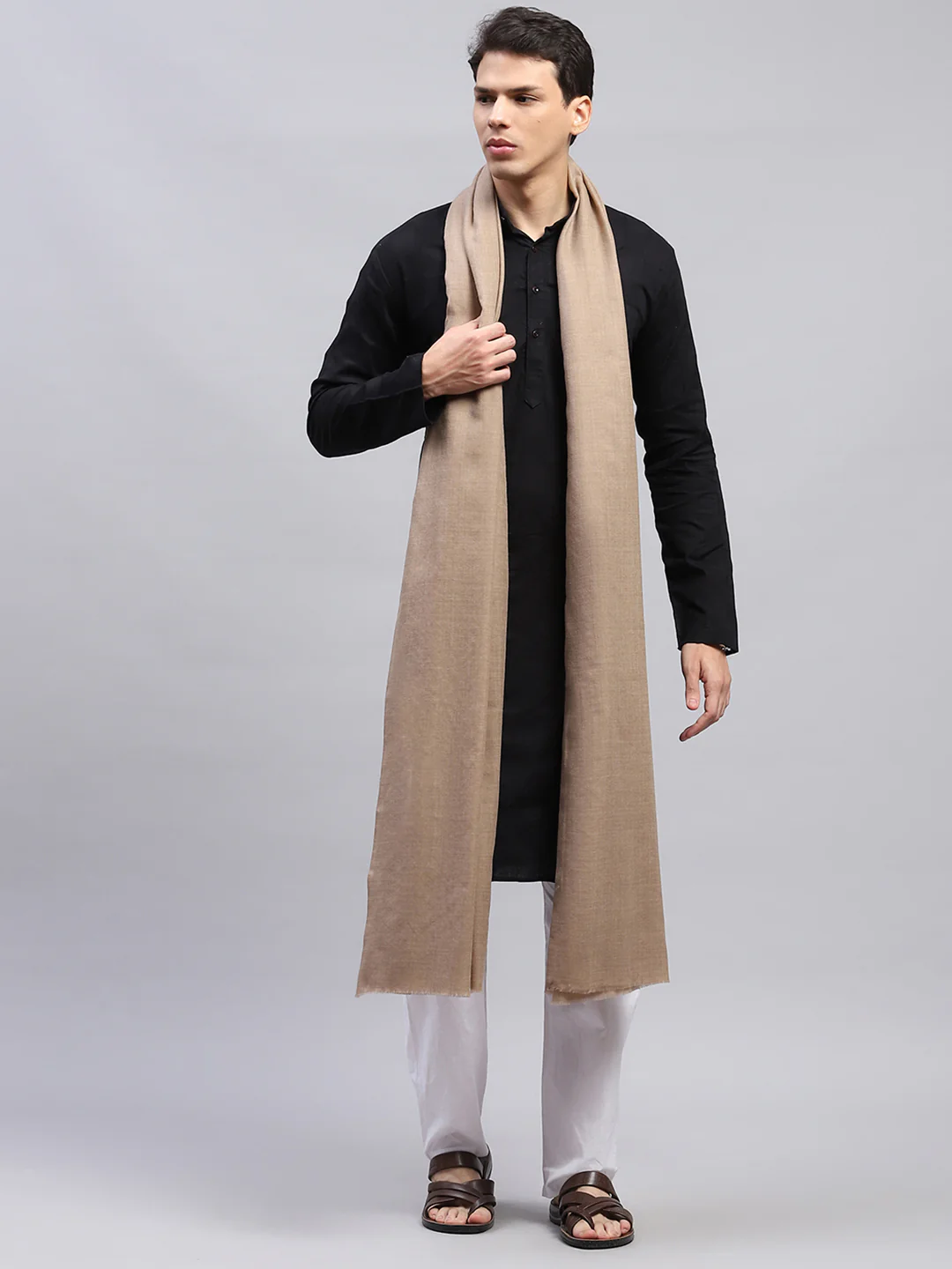 Men Beige Solid Lohi Shawl - Image 6