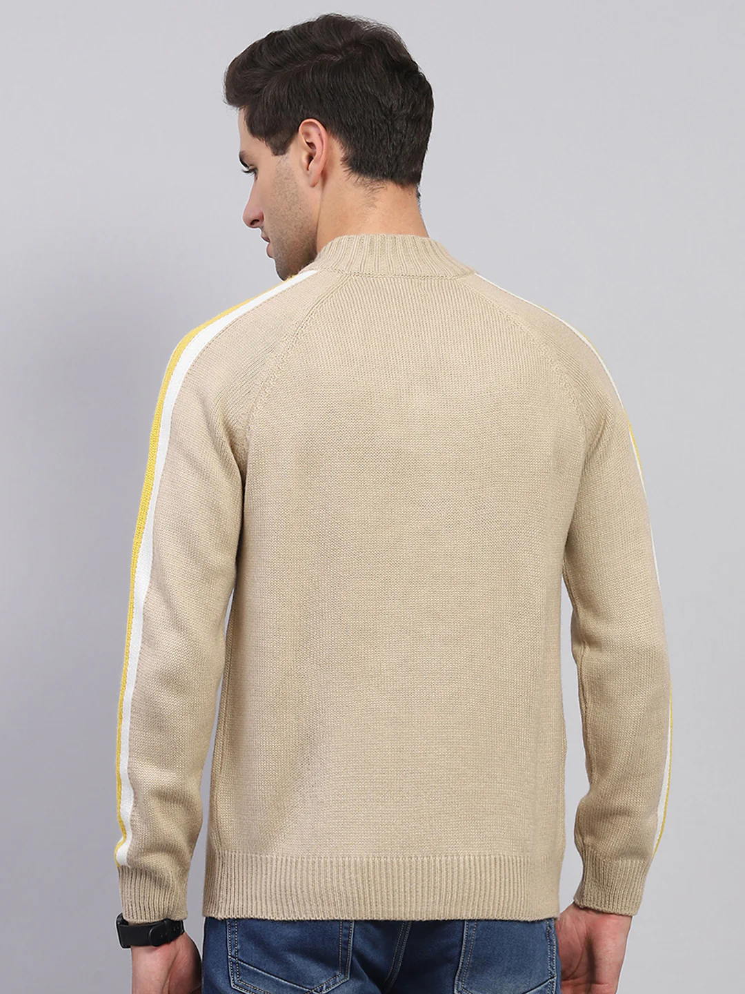 Rock.it Men Beige Solid Mock Neck Full Sleeve Pullover - Image 5