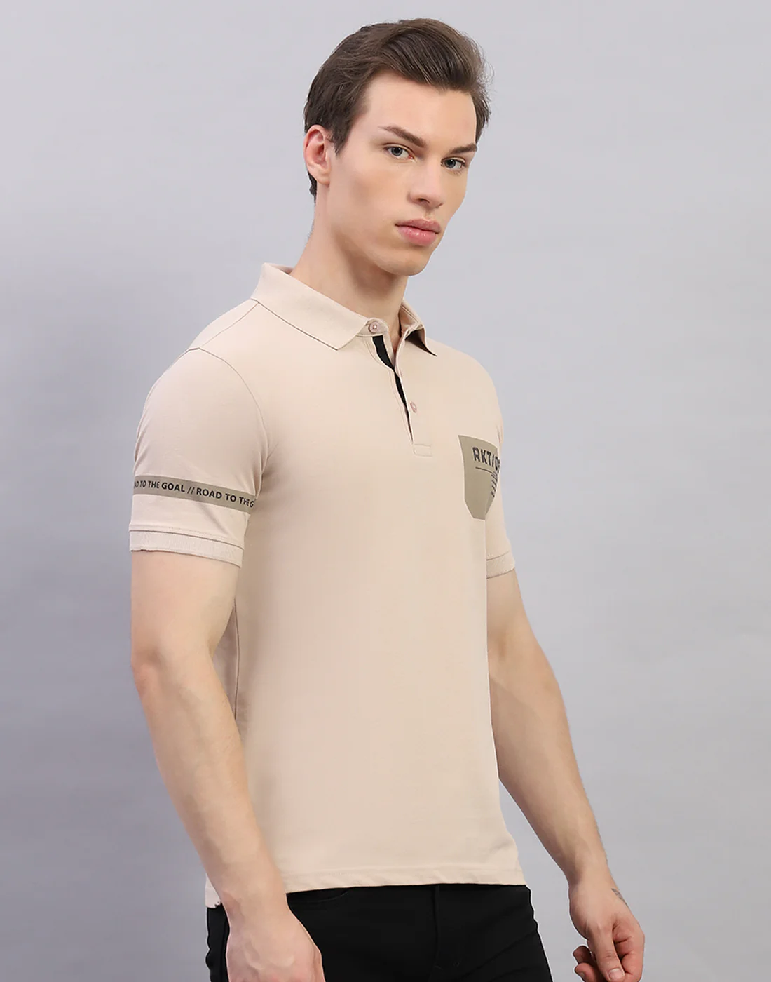 Rock.it Men Beige Solid Polo Collar Half Sleeve T-Shirt - Image 4