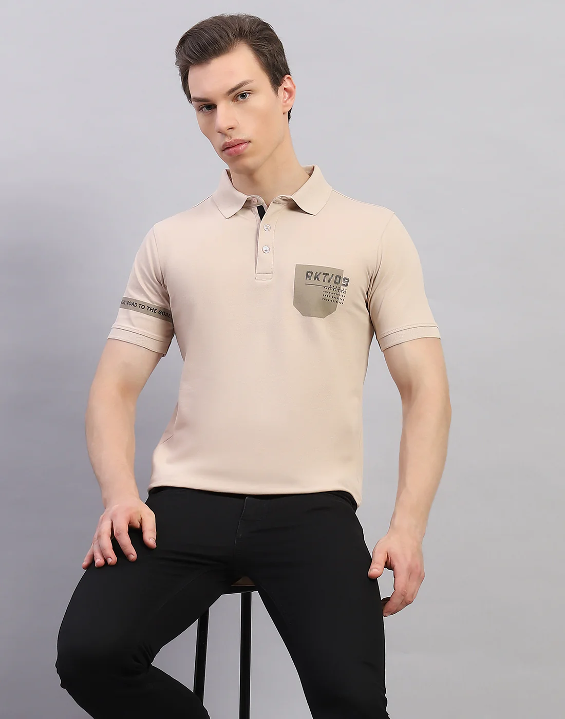 Rock.it Men Beige Solid Polo Collar Half Sleeve T-Shirt - Image 6