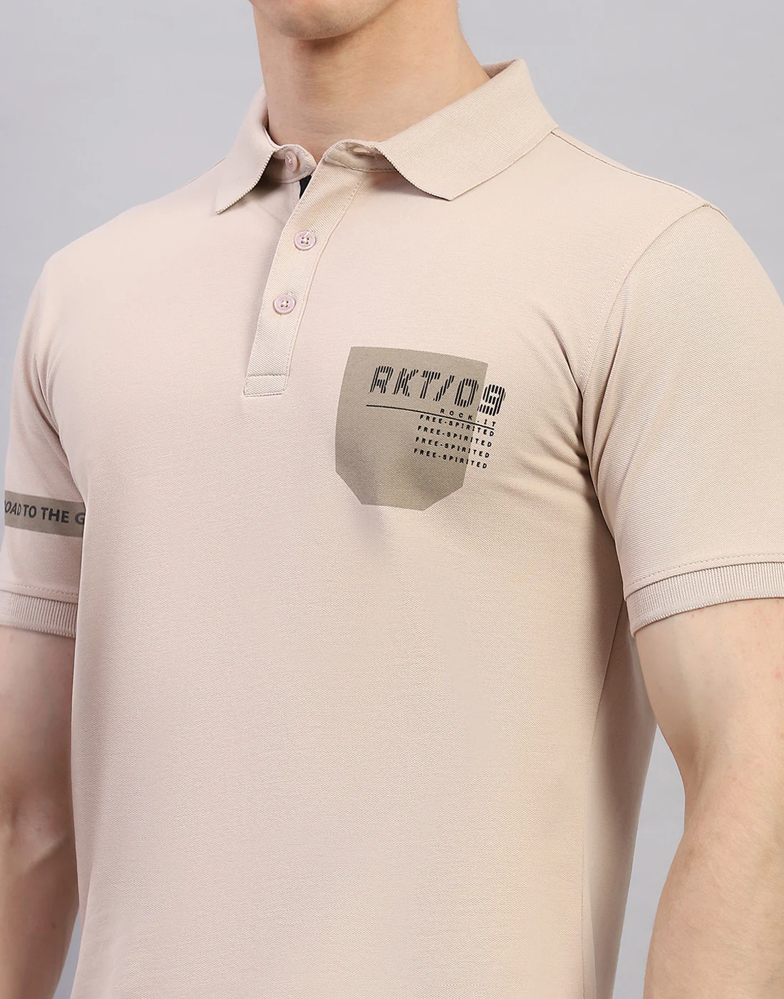Rock.it Men Beige Solid Polo Collar Half Sleeve T-Shirt - Image 7
