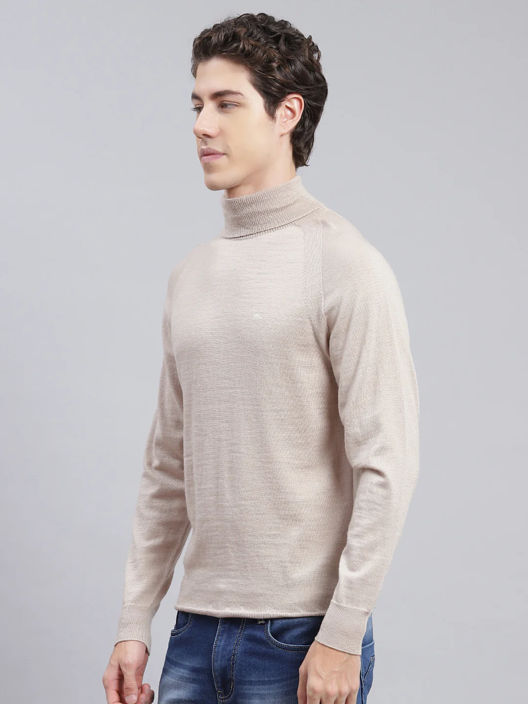 Men Beige Solid Pure wool Pullover - Image 4