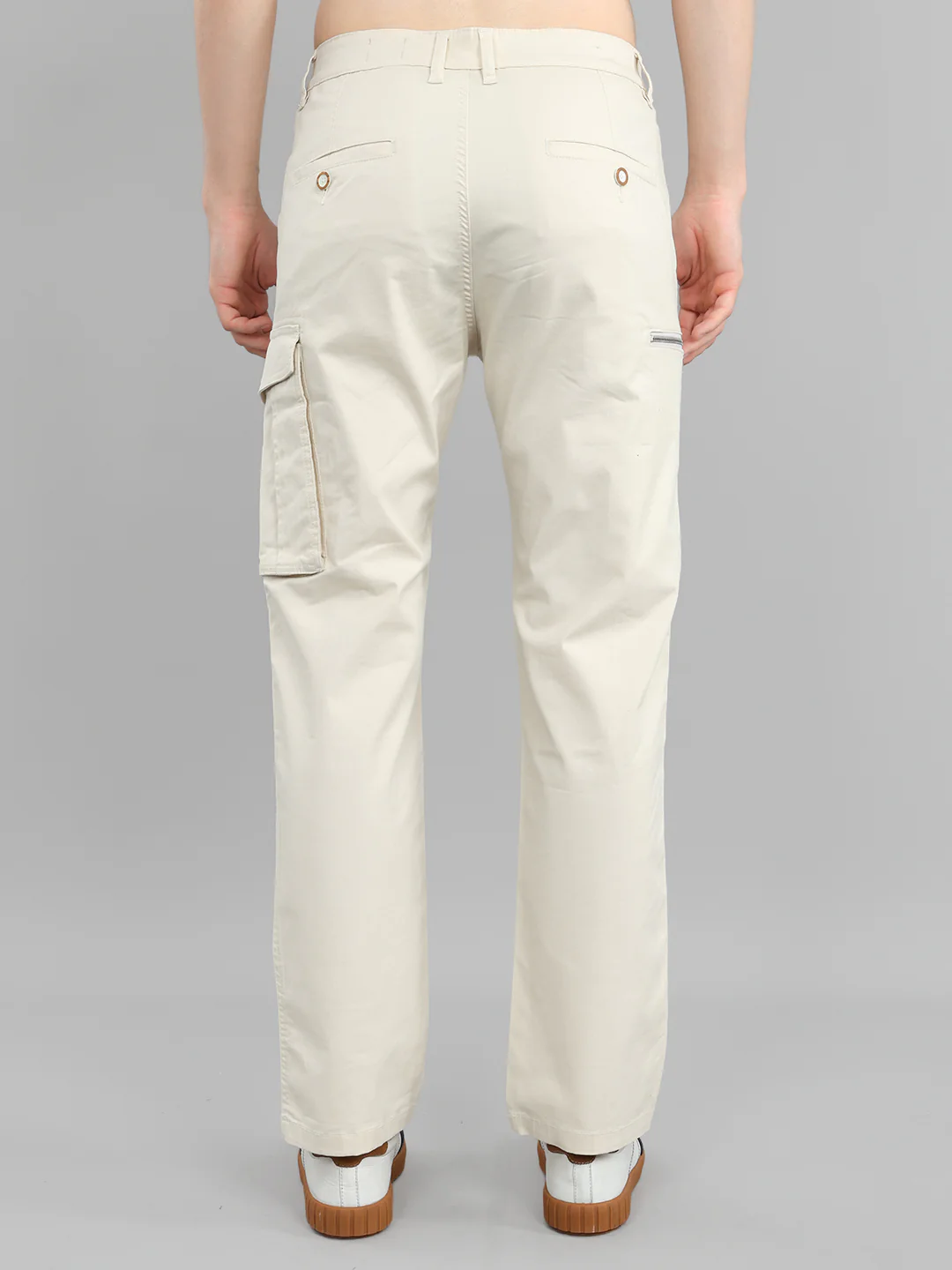 Men Beige Solid Regular Fit Cargo - Image 5