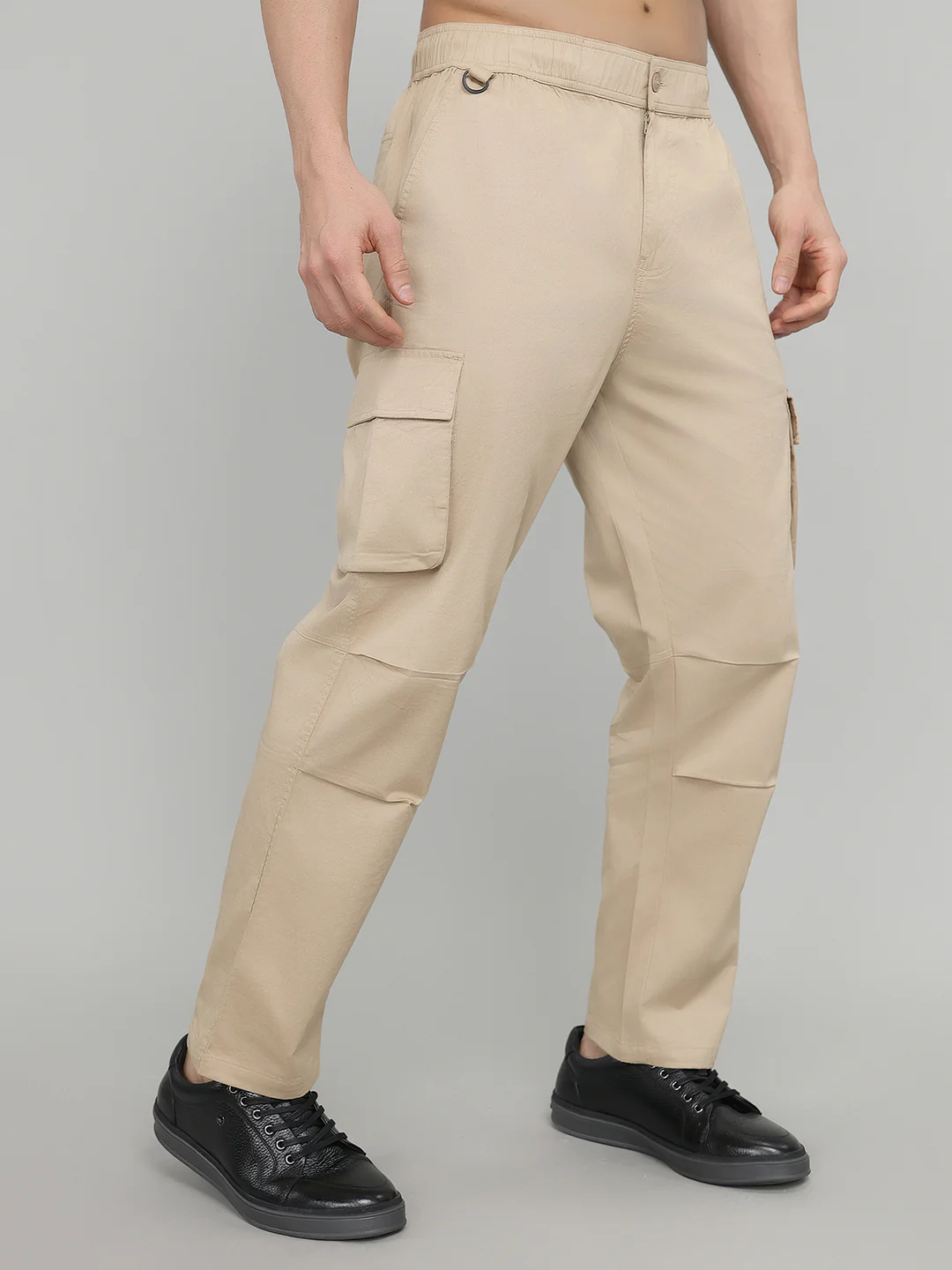 Men Beige Solid Regular Fit Cargo - Image 3