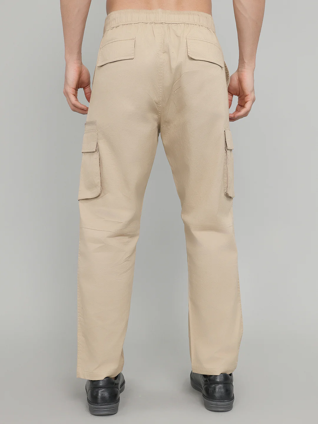 Men Beige Solid Regular Fit Cargo - Image 4