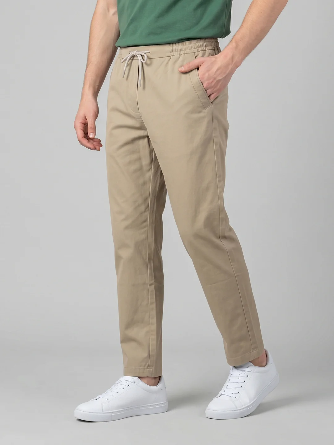 Men Beige Solid Regular Fit Lower - Image 3