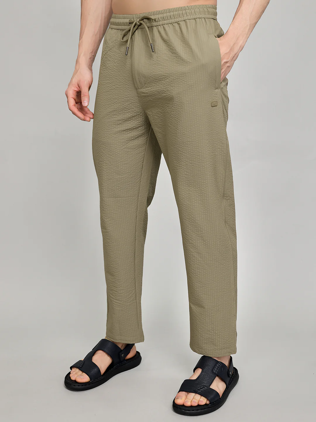 Men Beige Solid Regular Fit Lower - Image 2
