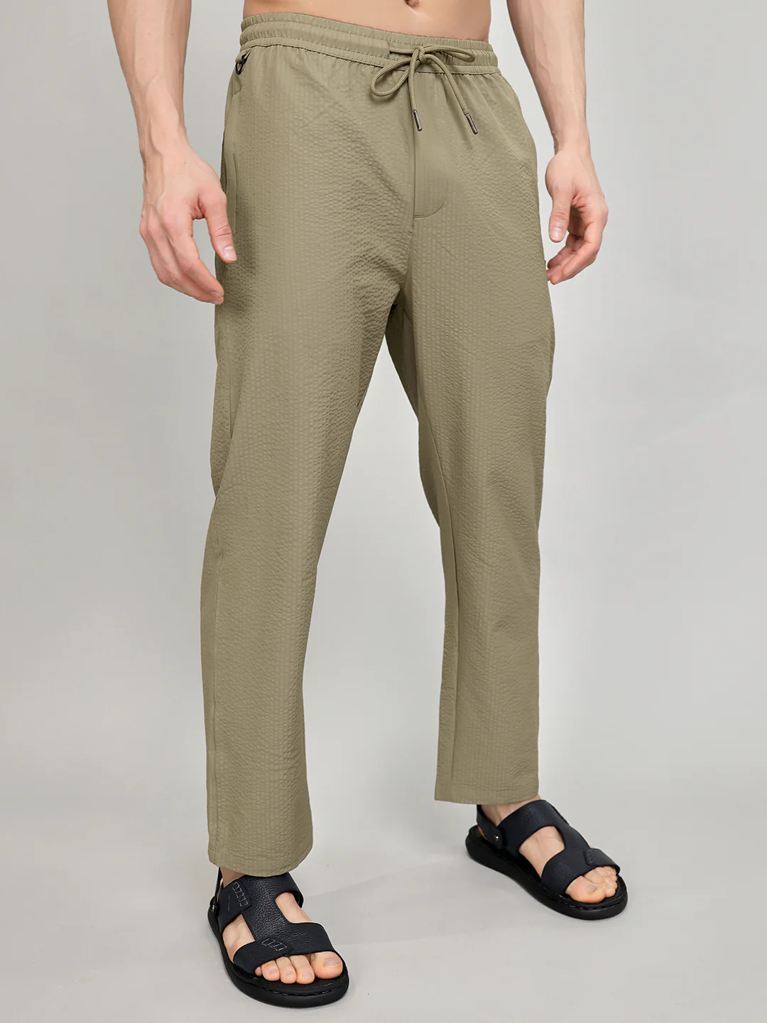 Men Beige Solid Regular Fit Lower - Image 3