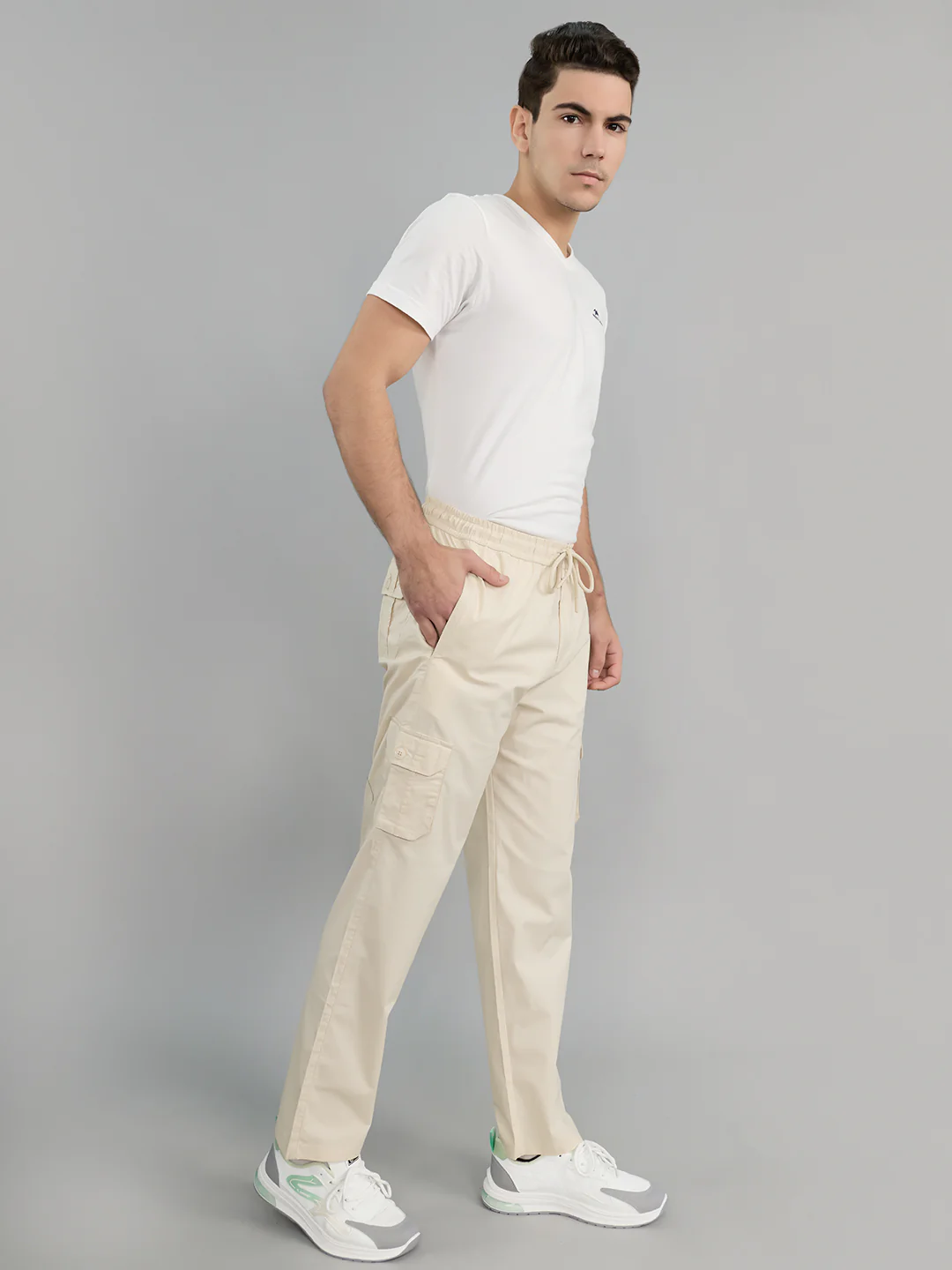 Men Beige Solid Regular Fit Lower - Image 6