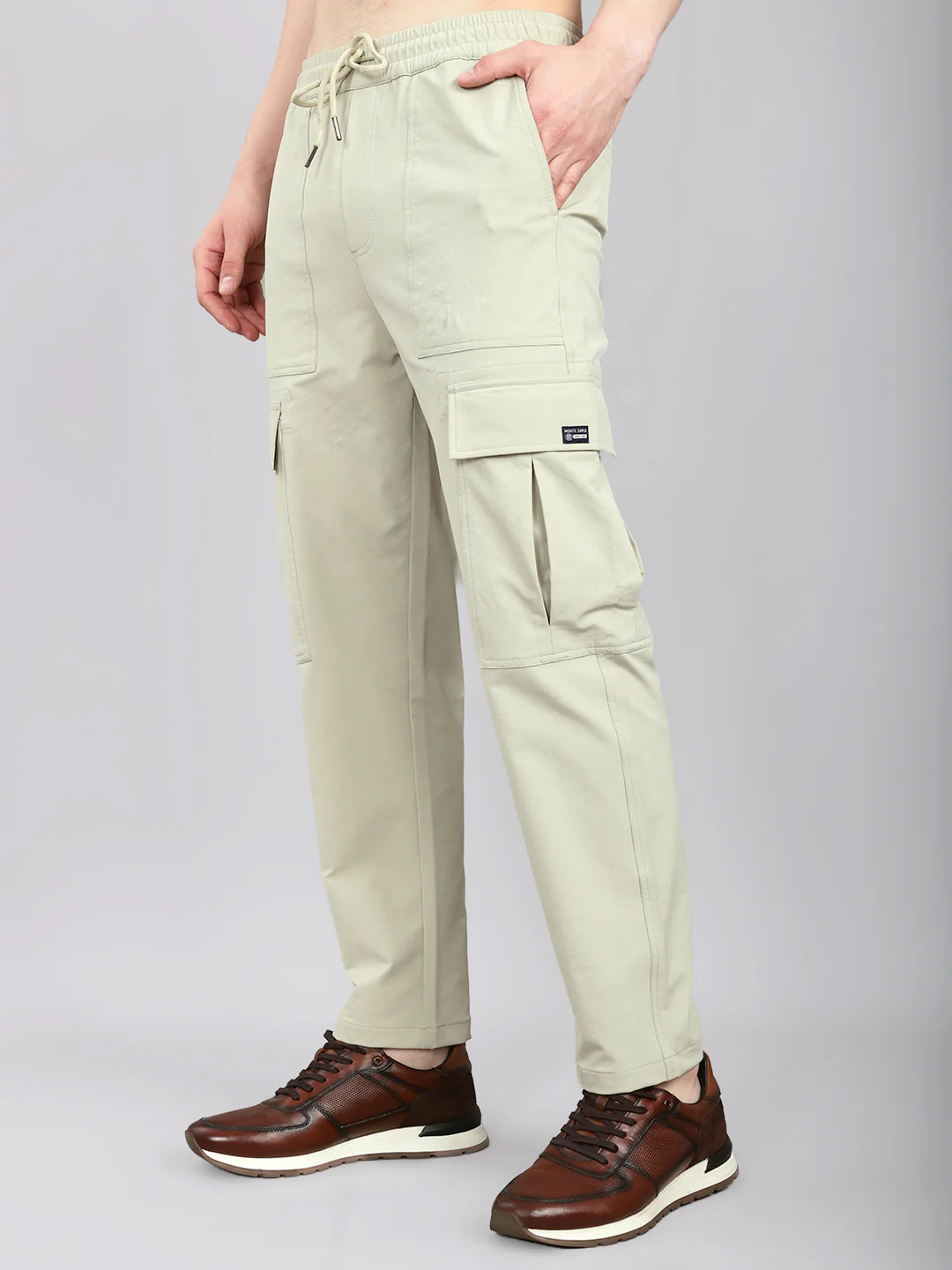 Men Beige Solid Regular Fit Lower - Image 2
