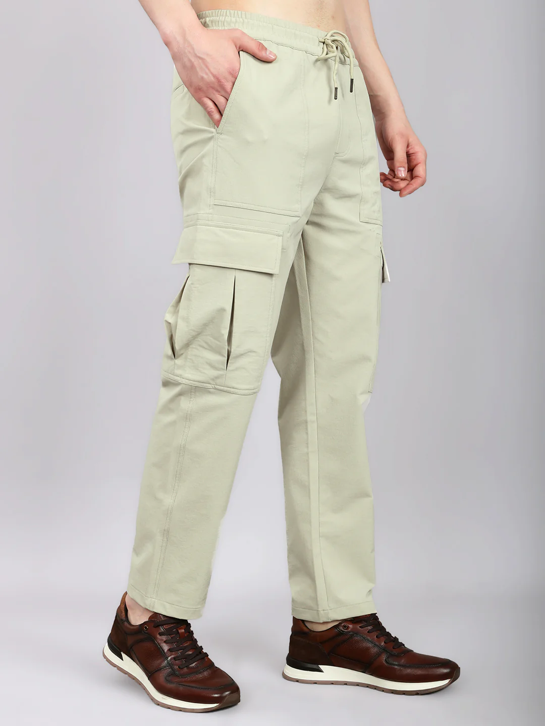 Men Beige Solid Regular Fit Lower - Image 3