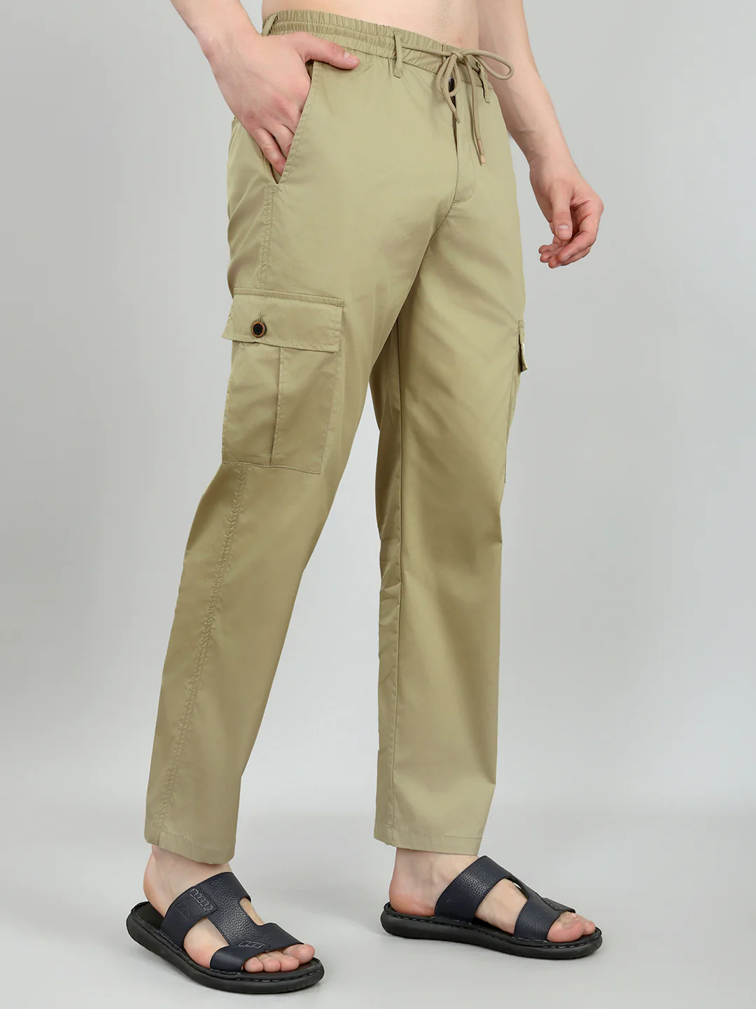 Men Beige Solid Regular Fit Lower - Image 3