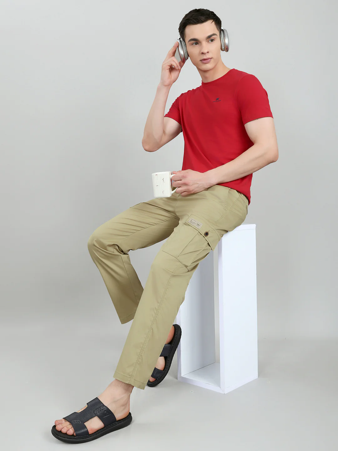 Men Beige Solid Regular Fit Lower - Image 6
