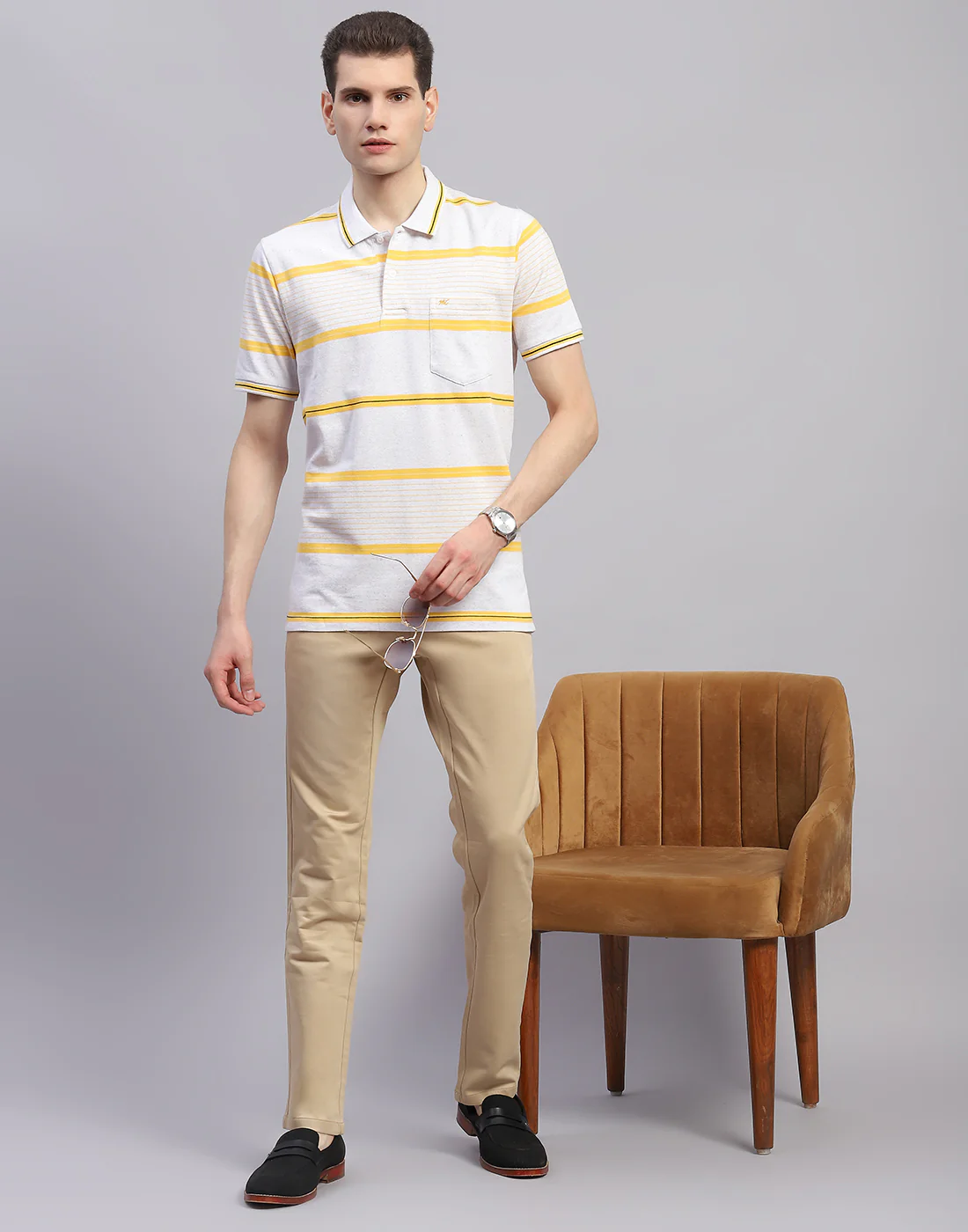 Men Beige Solid Regular Fit Trouser - Image 2