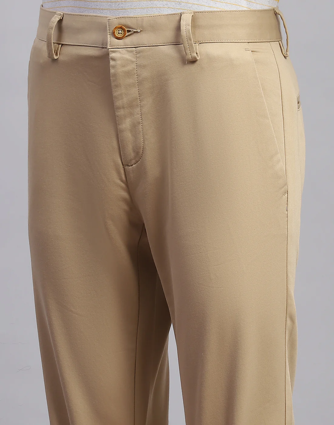 Men Beige Solid Regular Fit Trouser - Image 6