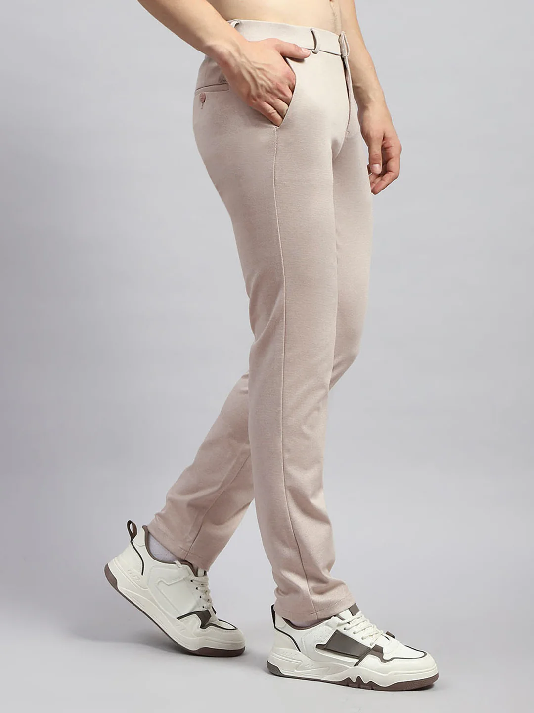 Men Beige Solid Regular Fit Trouser - Image 4