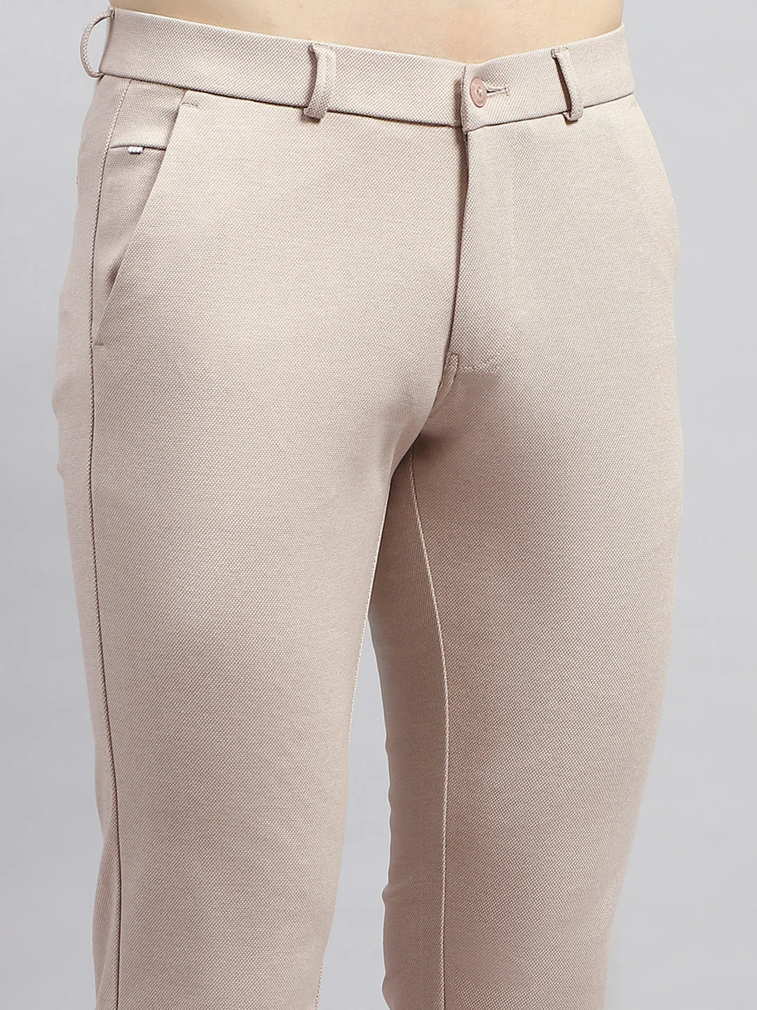Men Beige Solid Regular Fit Trouser - Image 6