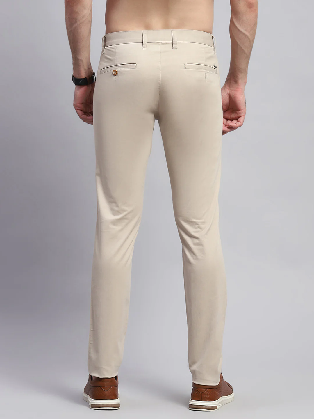Men Beige Solid Regular Fit Trouser - Image 5