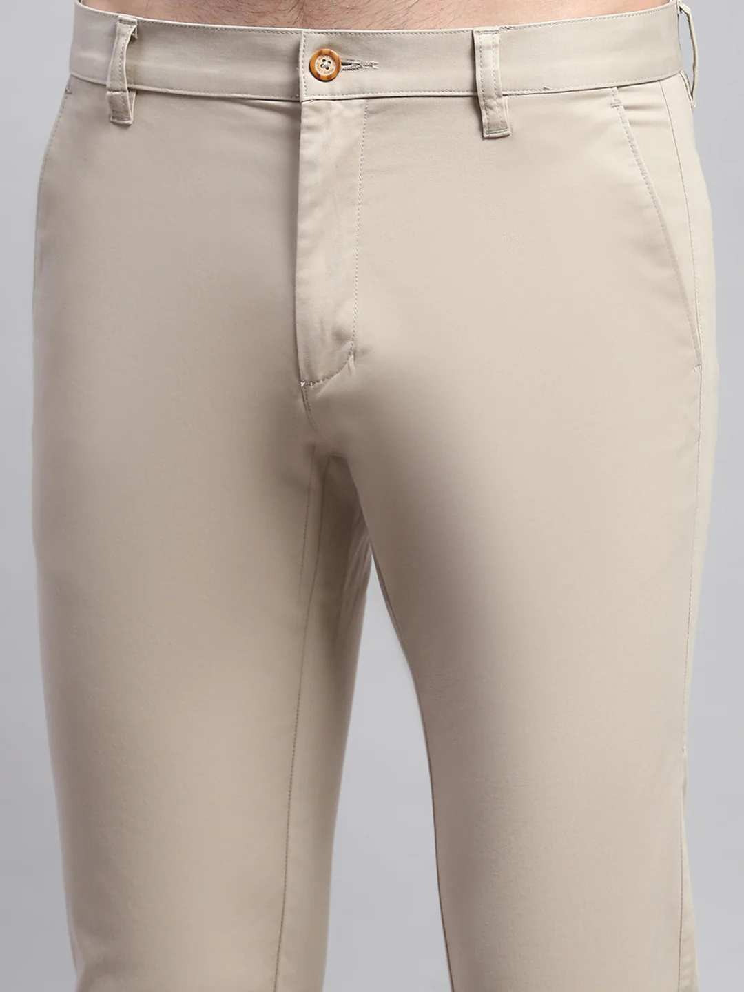 Men Beige Solid Regular Fit Trouser - Image 6