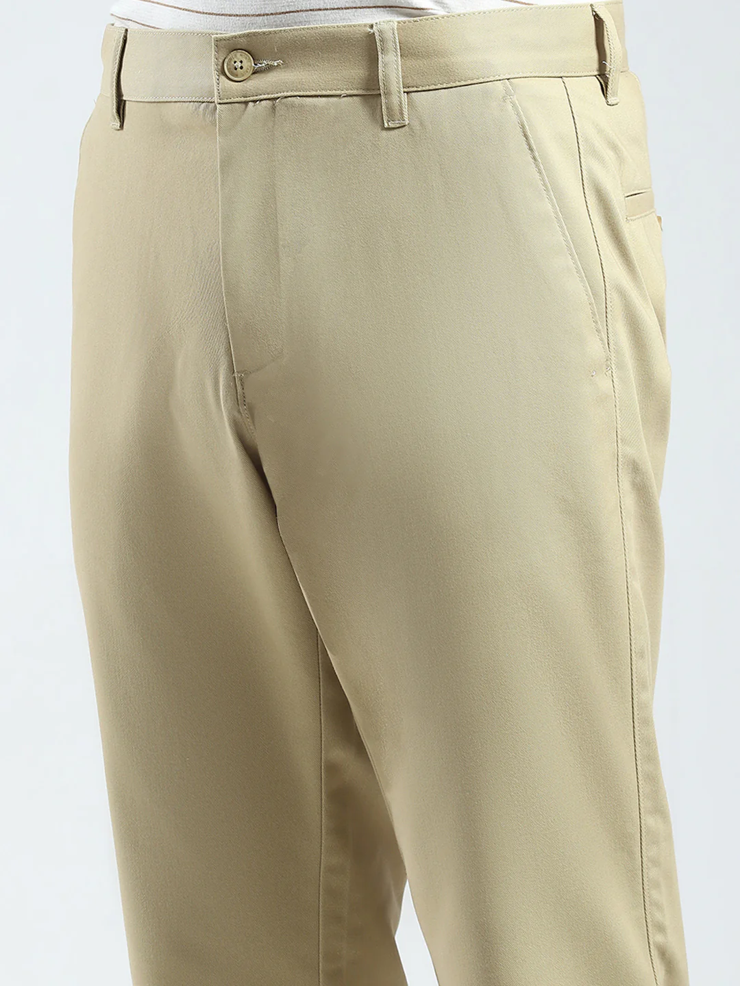 Men Beige Solid Regular Fit Trouser - Image 6