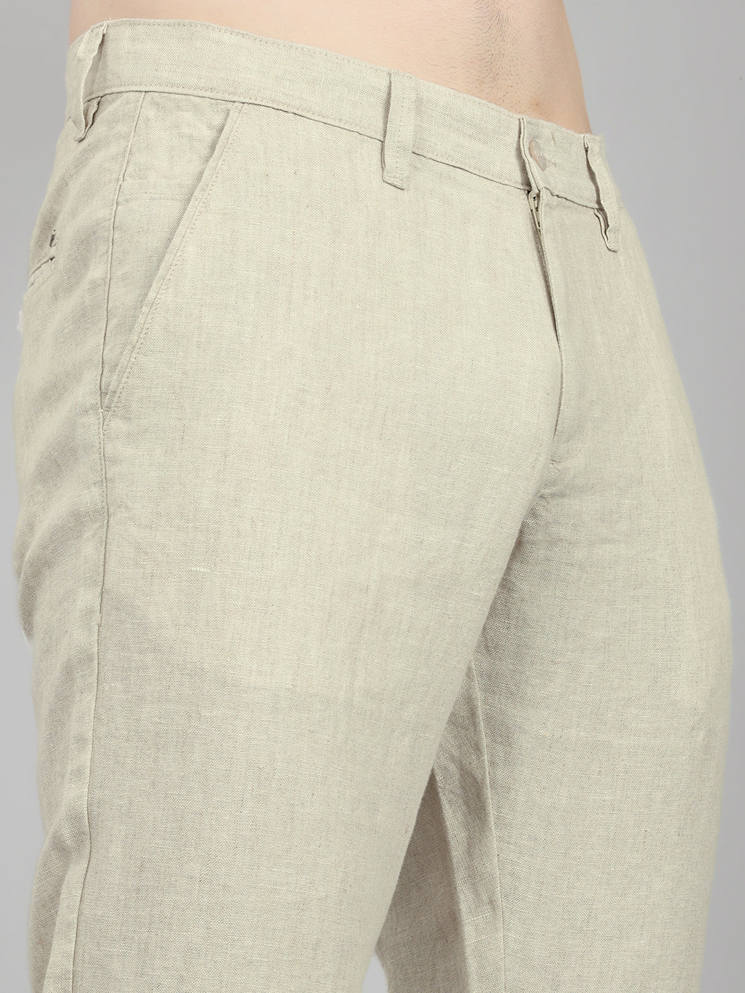 Men Beige Solid Regular Fit Trouser - Image 4