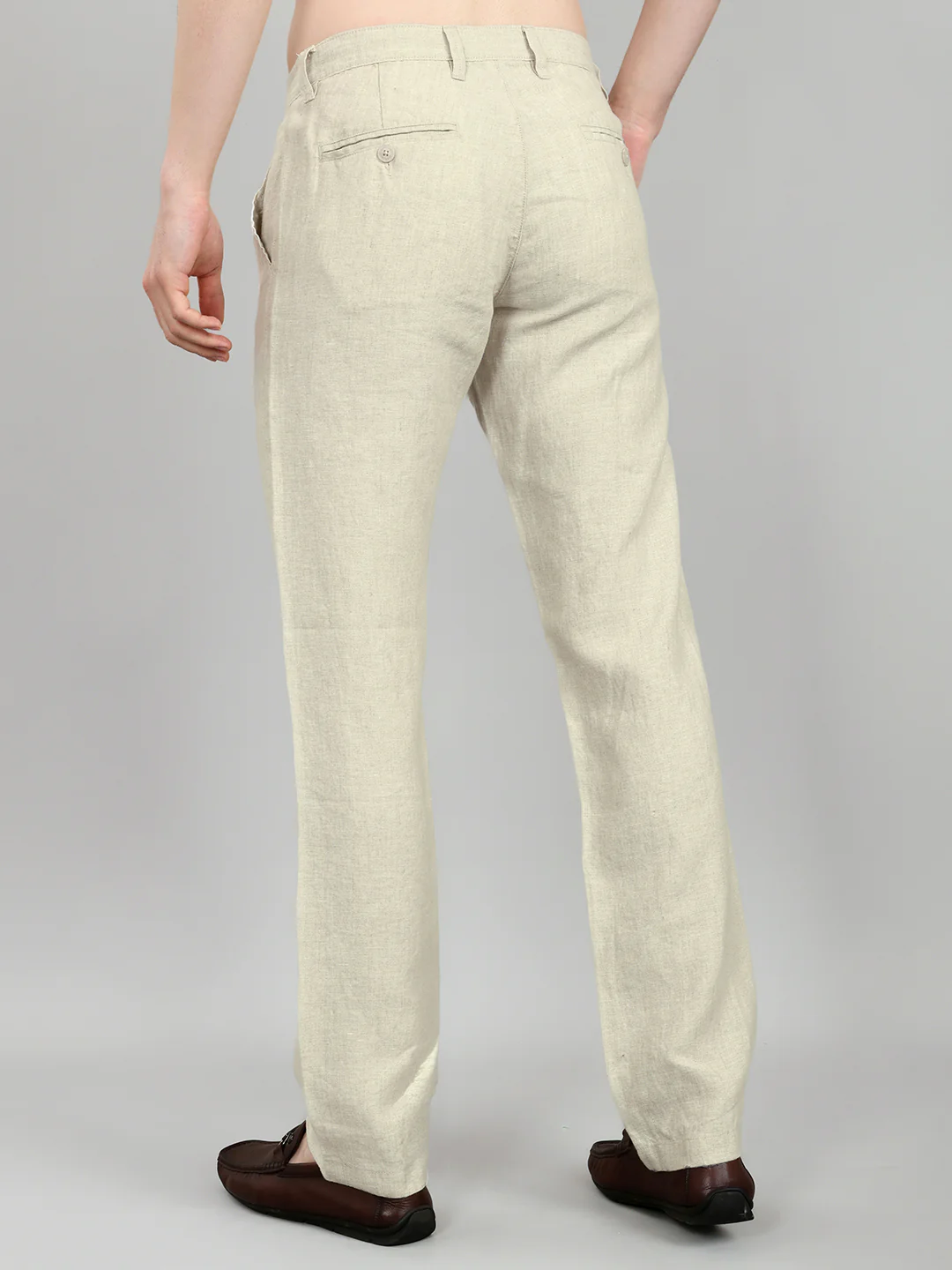 Men Beige Solid Regular Fit Trouser - Image 5