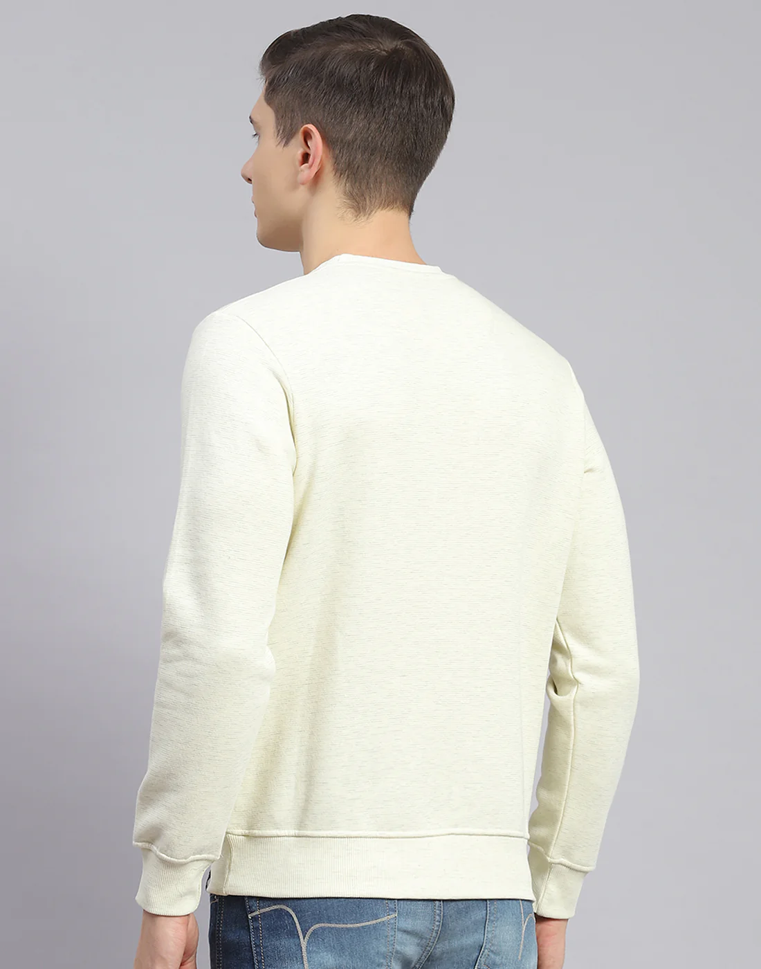 Men Beige Solid Round Neck Full Sleeve Sweatshirt - Image 7