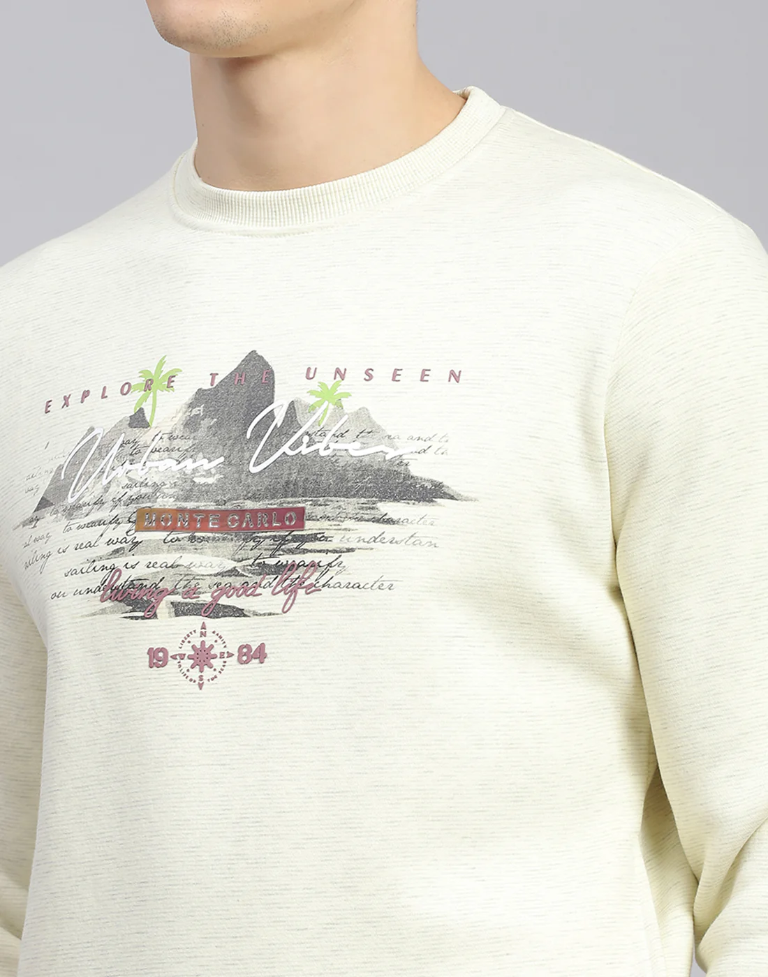 Men Beige Solid Round Neck Full Sleeve Sweatshirt - Image 8