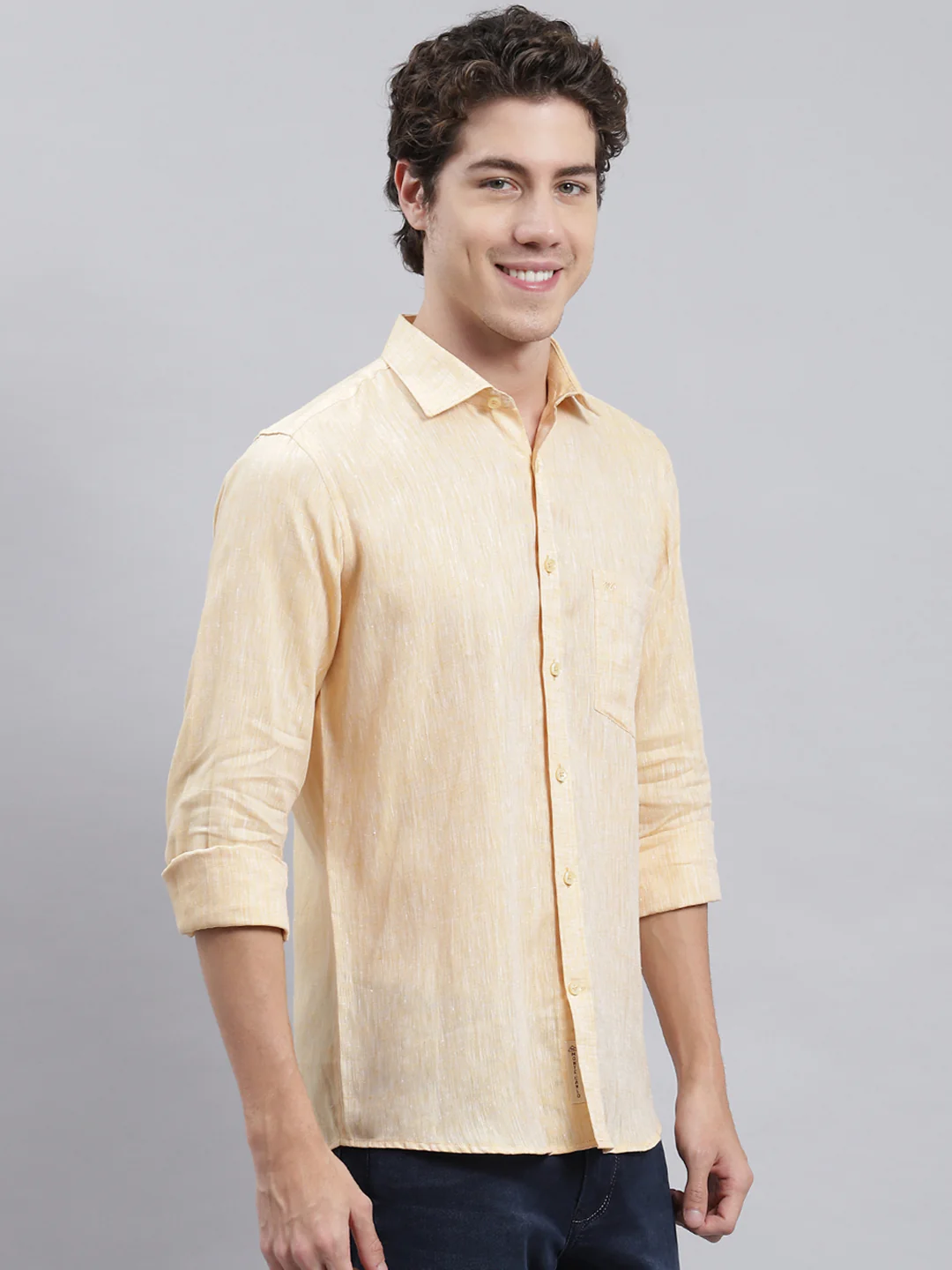 Men Beige Solid Shirt - Image 3