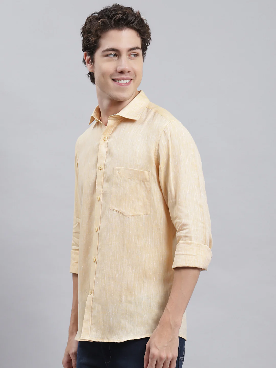 Men Beige Solid Shirt - Image 4