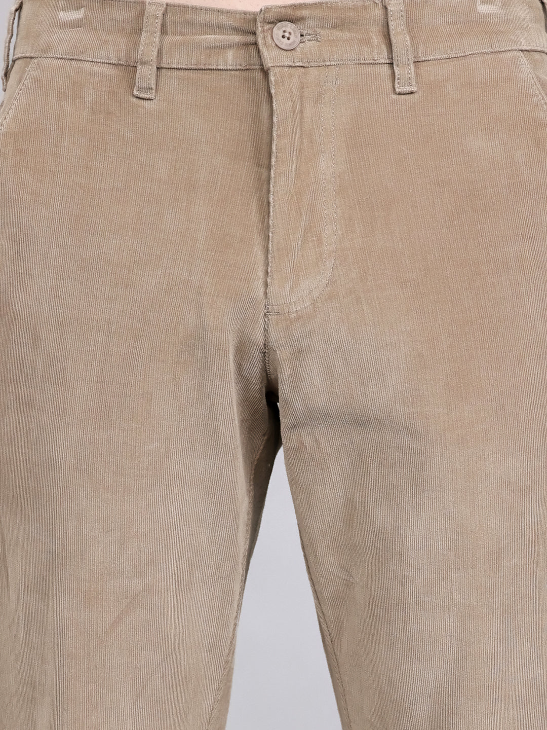 Men Beige Solid Slim Fit Trouser - Image 5