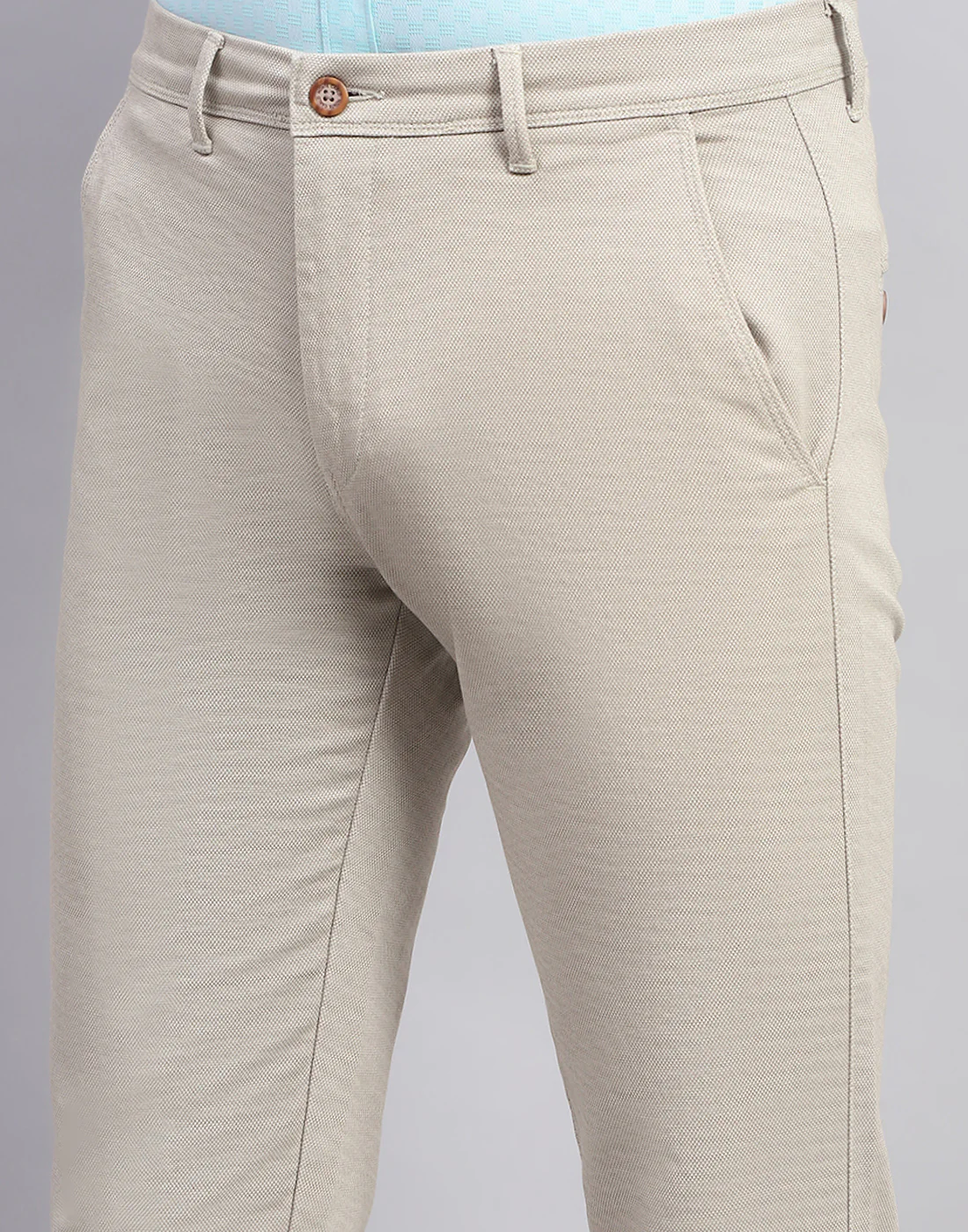 Men Beige Solid Smart Fit Trouser - Image 6
