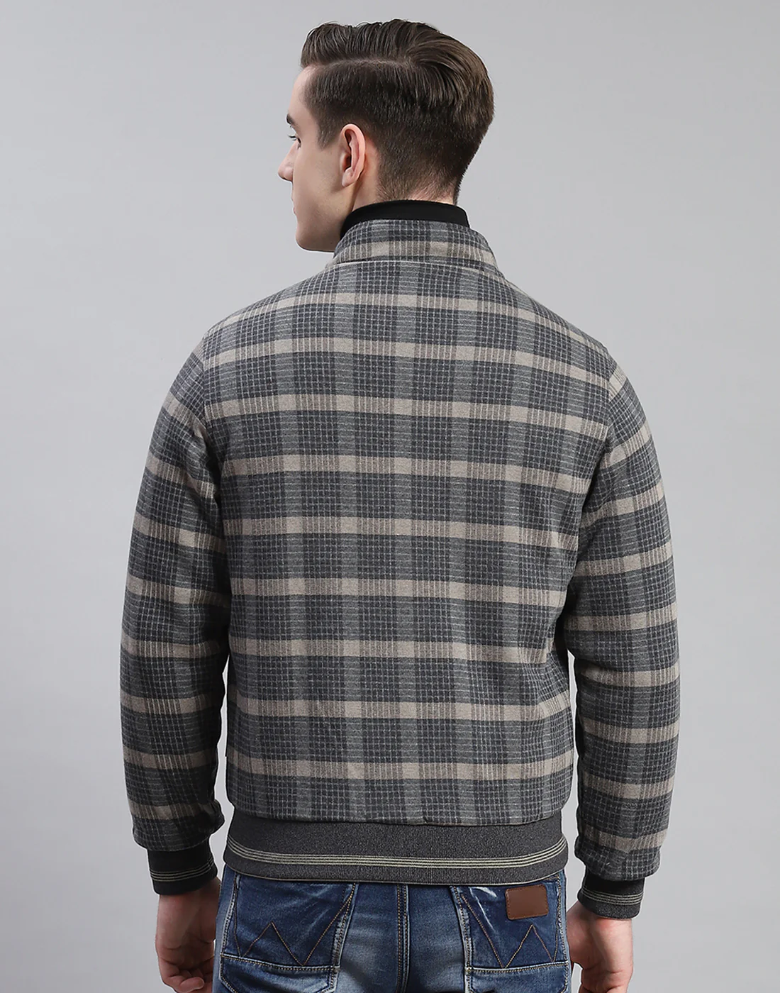 Men Beige Solid Stand Collar Full Sleeve Jacket - Image 8