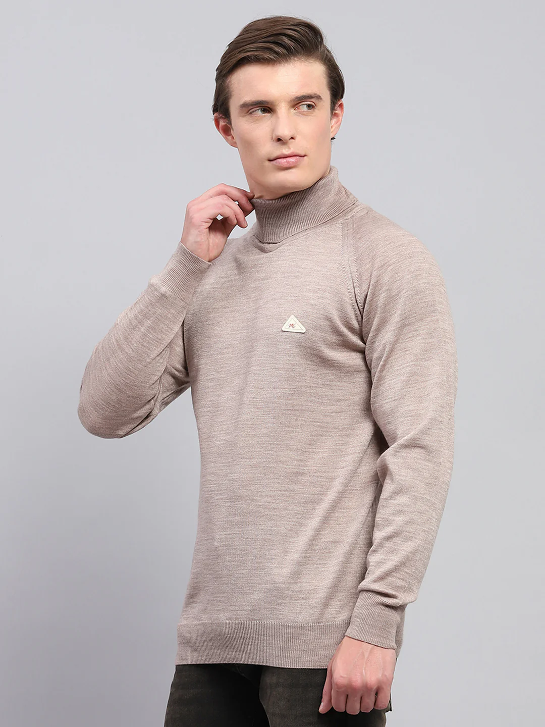 Men Beige Solid Turtle Neck Full Sleeve Pullover - Image 3