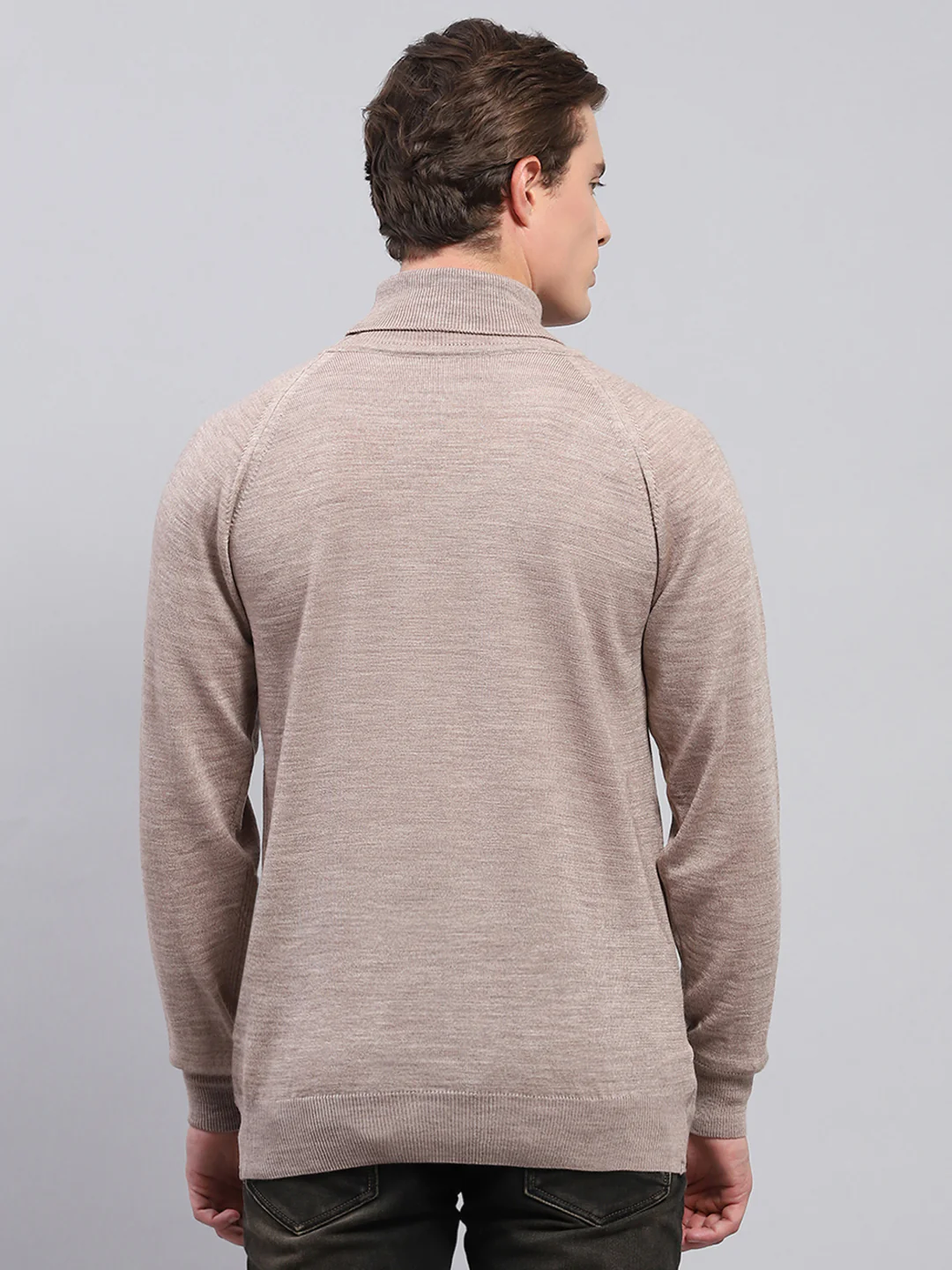 Men Beige Solid Turtle Neck Full Sleeve Pullover - Image 5