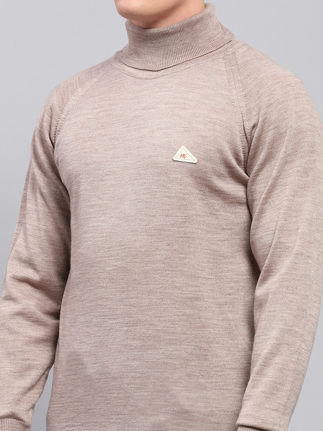 Men Beige Solid Turtle Neck Full Sleeve Pullover - Image 6