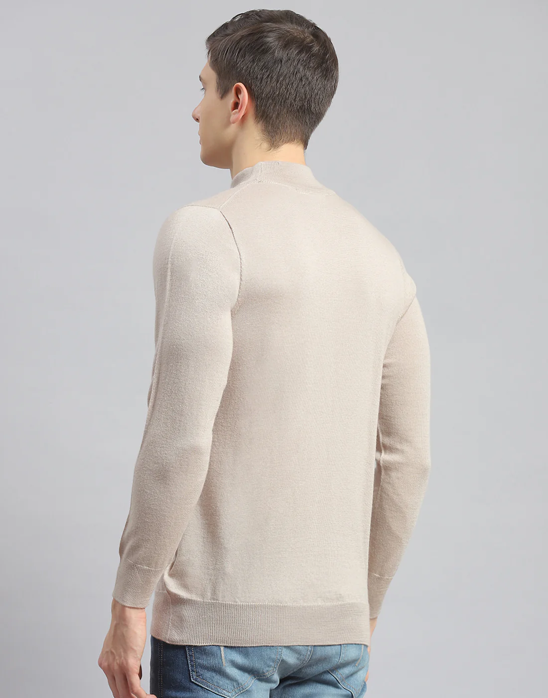 Men Beige Solid Turtle Neck Full Sleeve Pullover - Image 5