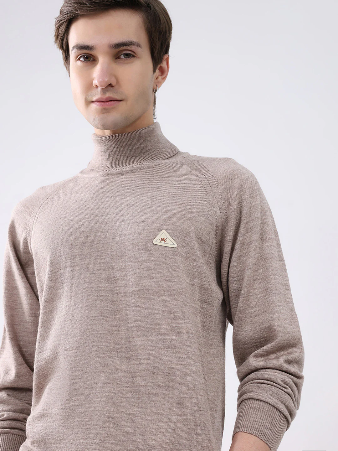 Men Beige Solid Turtle Neck Full Sleeve Pullover - Image 6