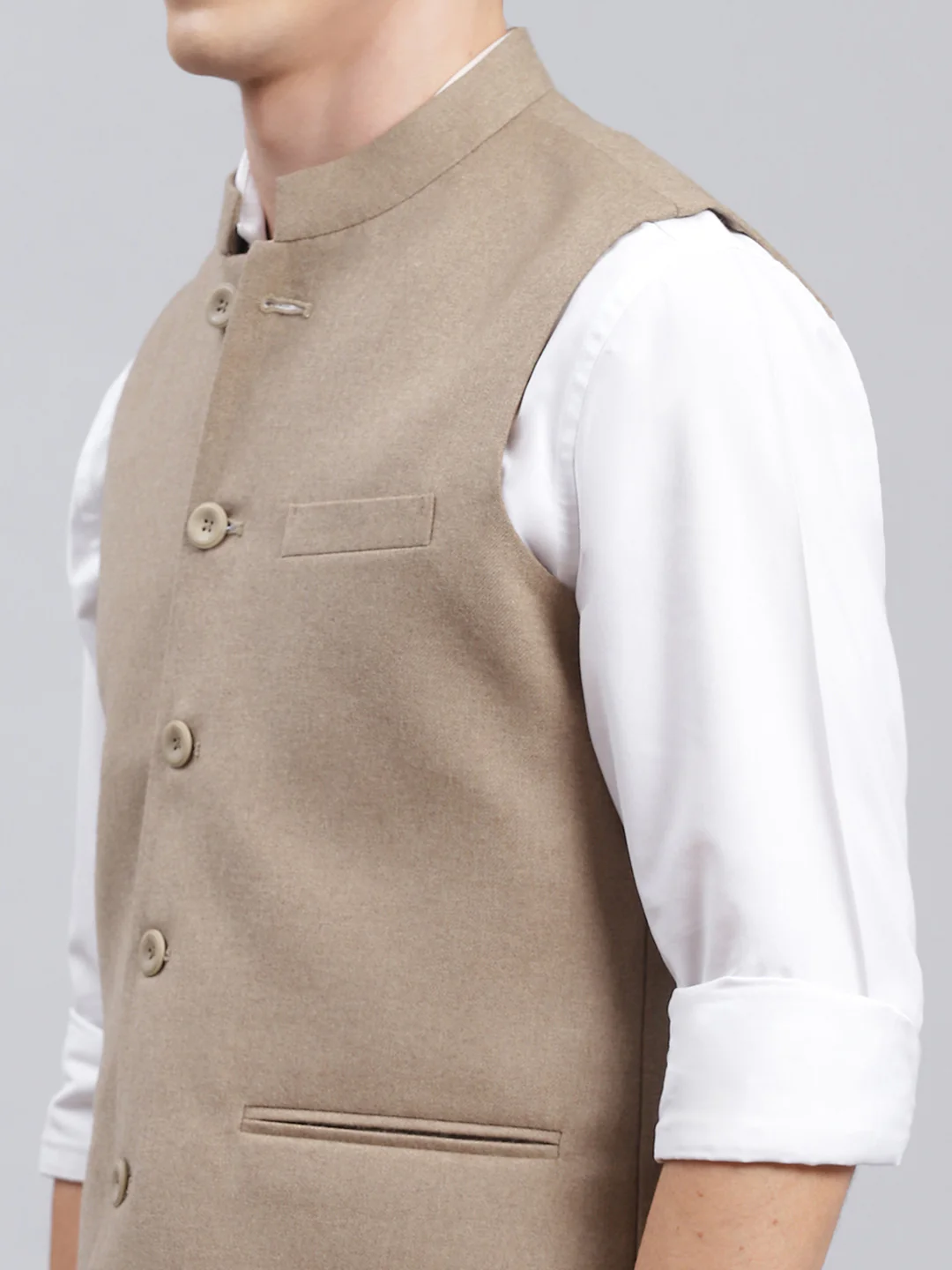 Men Beige Solid Wool blend Coat - Image 6