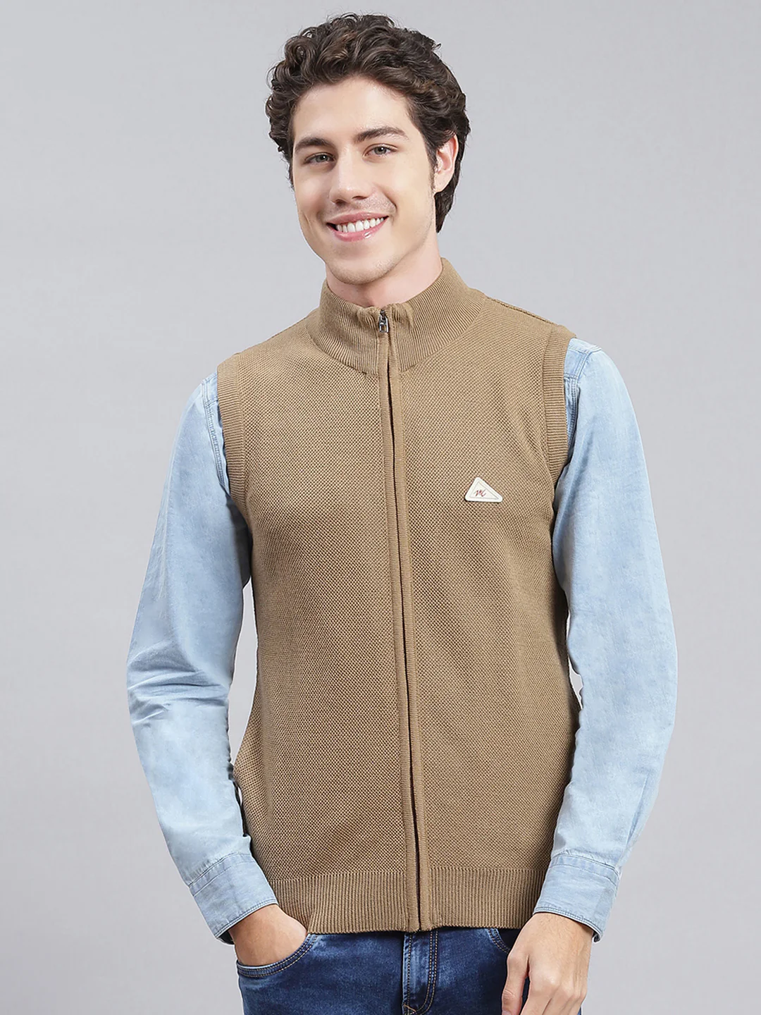 Men Beige Solid Wool blend Sweater - Image 2