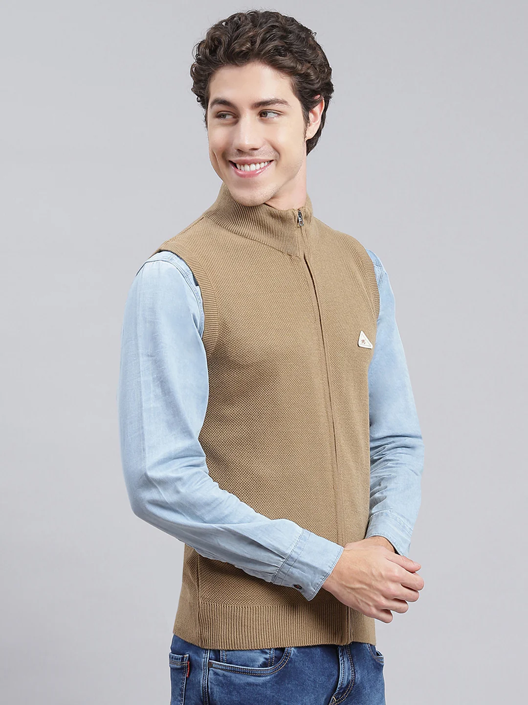Men Beige Solid Wool blend Sweater - Image 3