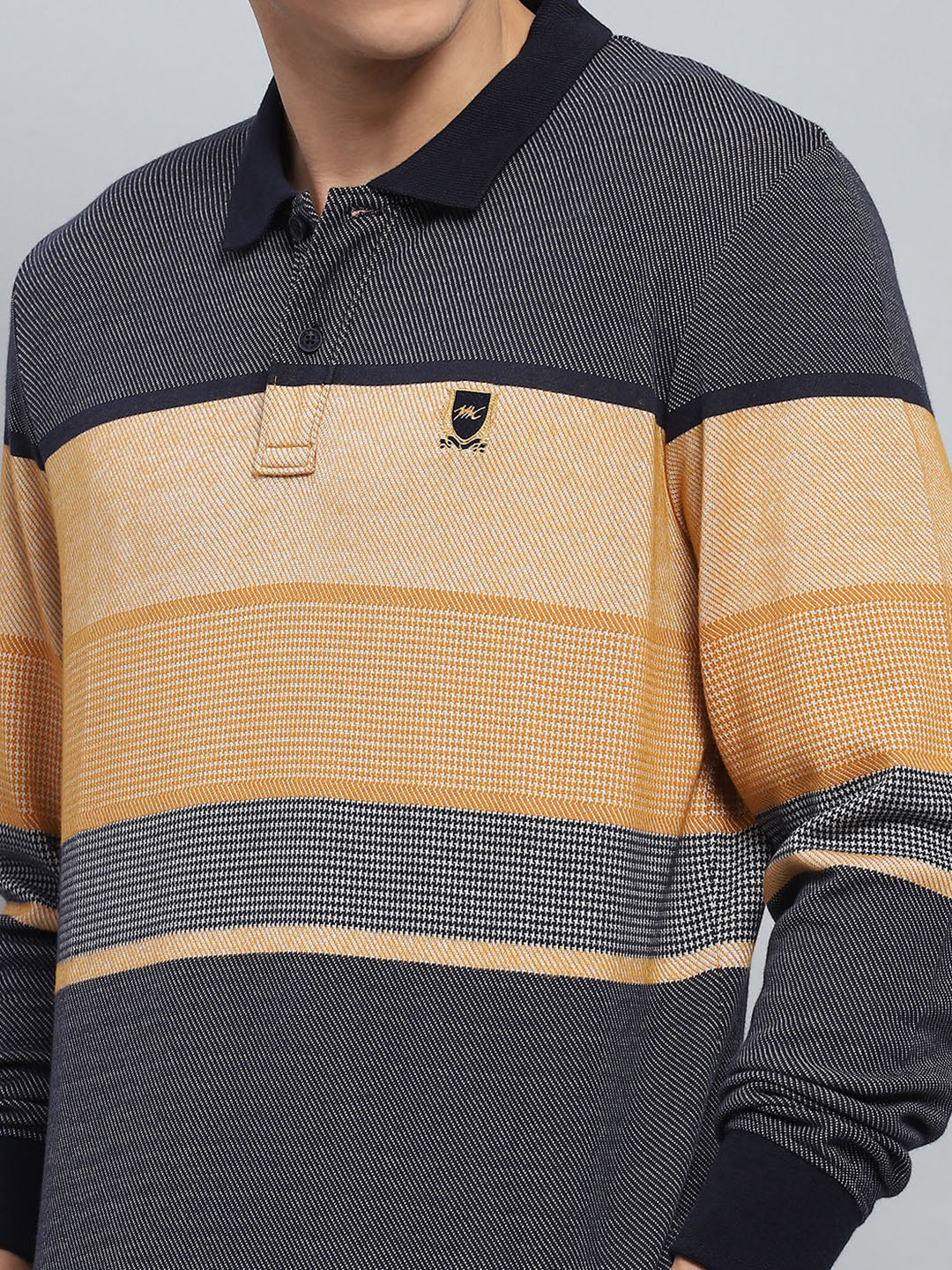 Men Beige Stripe Collar Full Sleeve Winter T-Shirt - Image 6