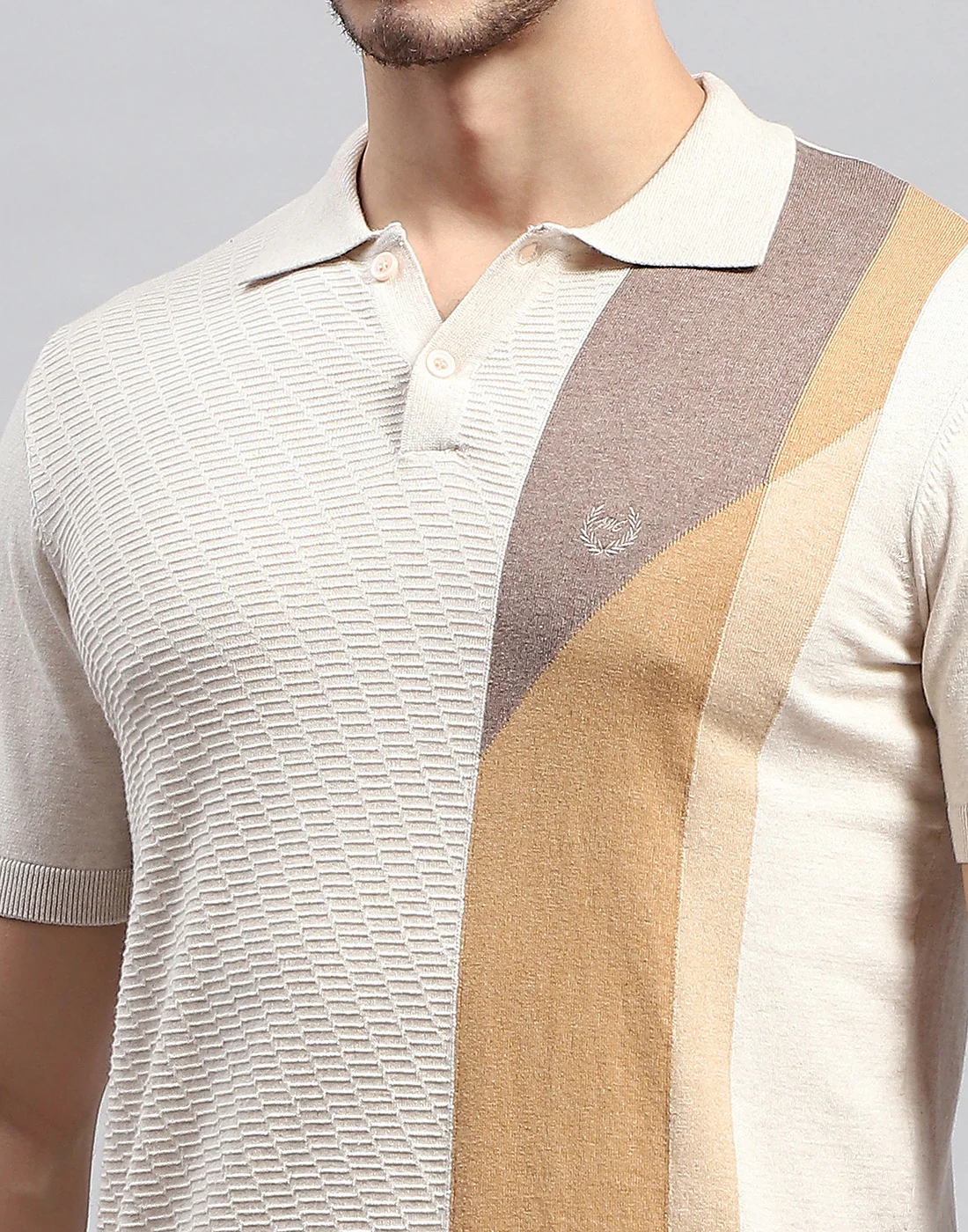 Men Beige Stripe Polo Collar Half Sleeve T-Shirt - Image 7