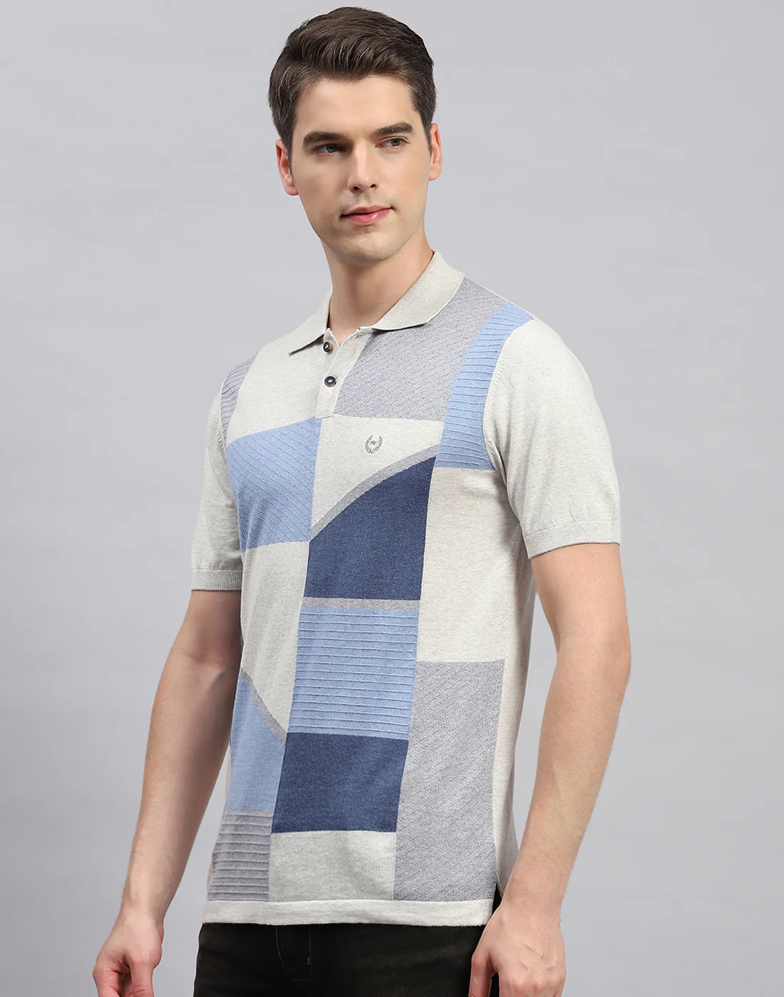 Men Beige Stripe Polo Collar Half Sleeve T-Shirt - Image 3