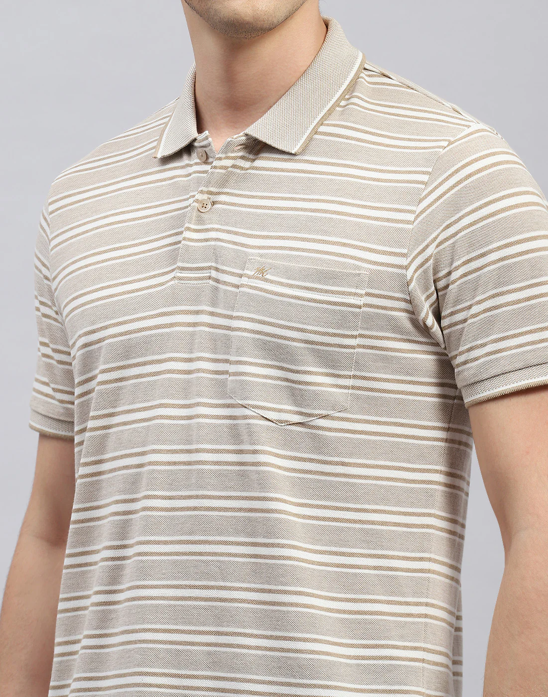 Men Beige Stripe Polo Collar Half Sleeve T-Shirt - Image 6
