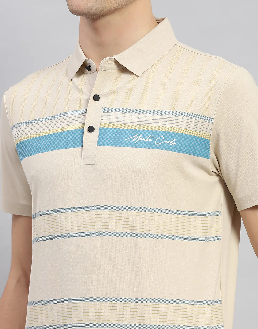 Men Beige Stripe Polo Collar Half Sleeve T-Shirt - Image 6
