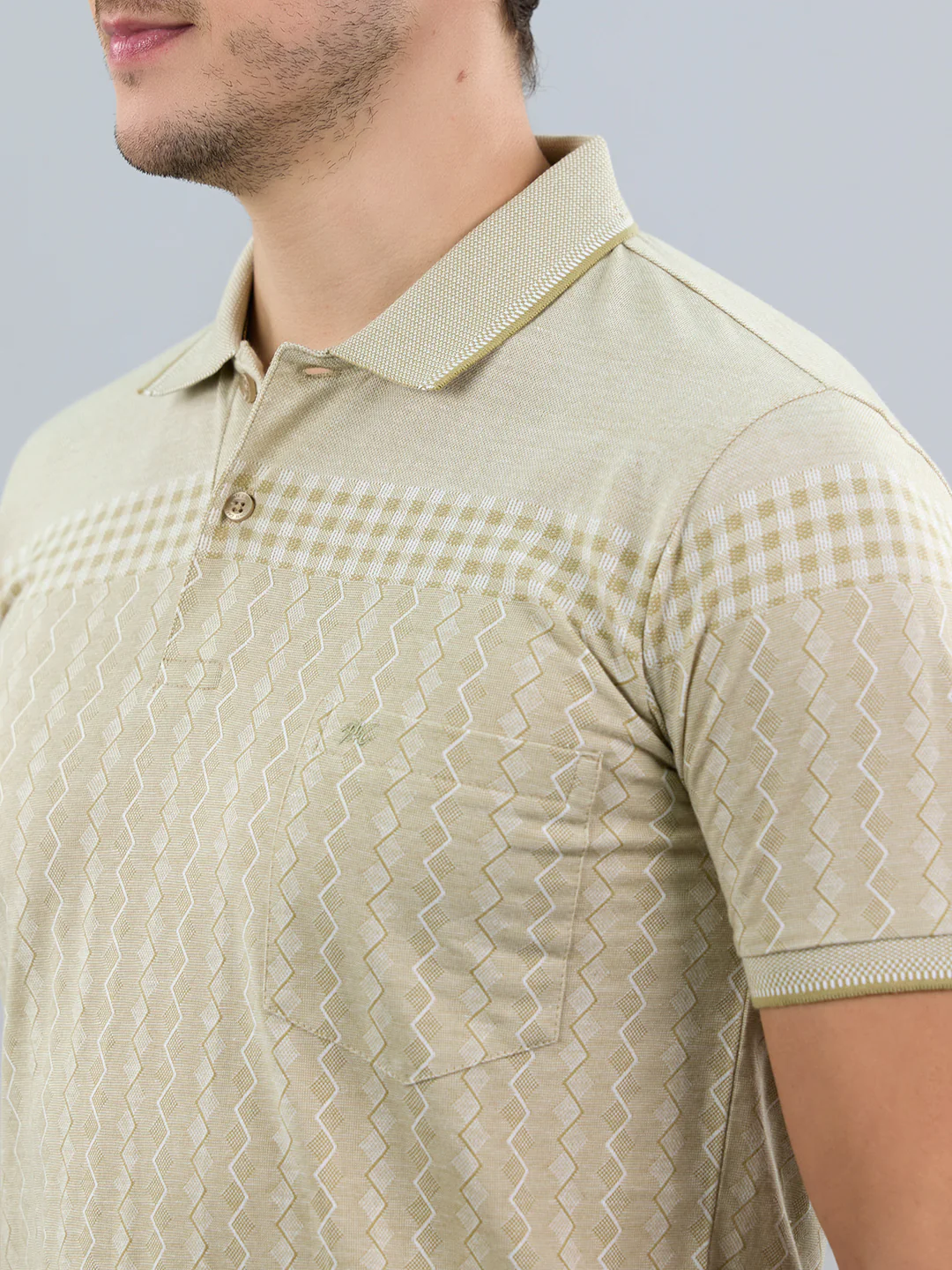 Men Beige Stripe Polo Collar Half Sleeve T-Shirt - Image 5